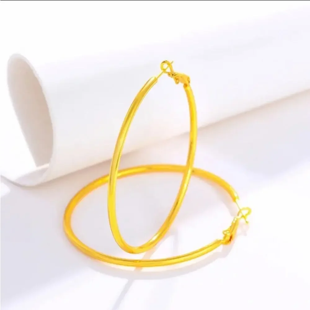 Gold 60mm Hoops, Thin, Lightweight, Gold Plated, Punk - Picture 7 of 10
